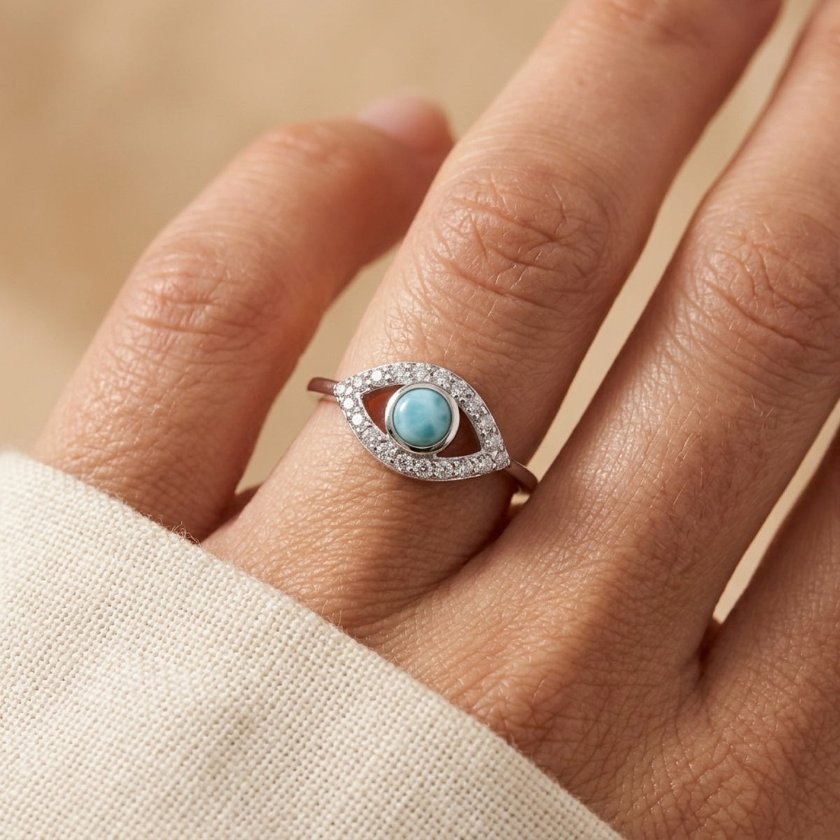 Larimar Eye Ring worn