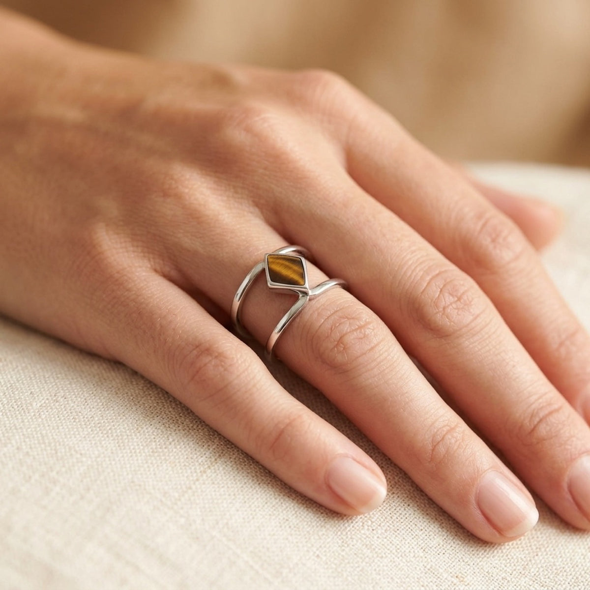 Tiger Eye Ring worn