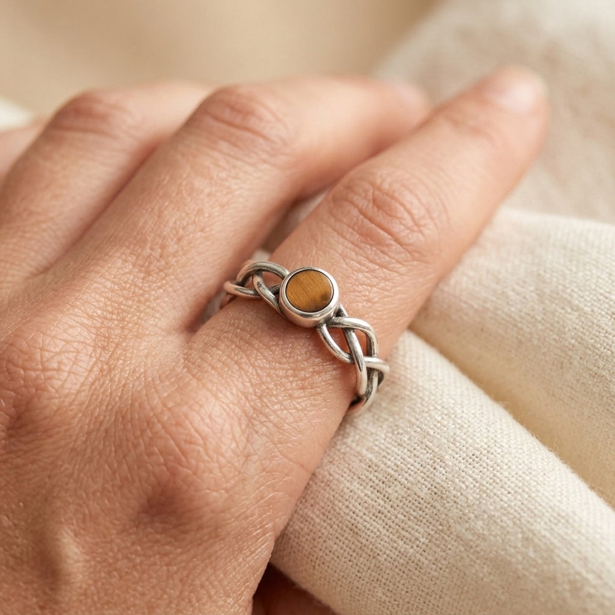 Tiger Eye Ring worn