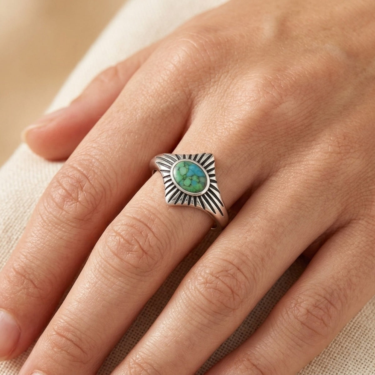 Turquoise Sunbeam Ring worn