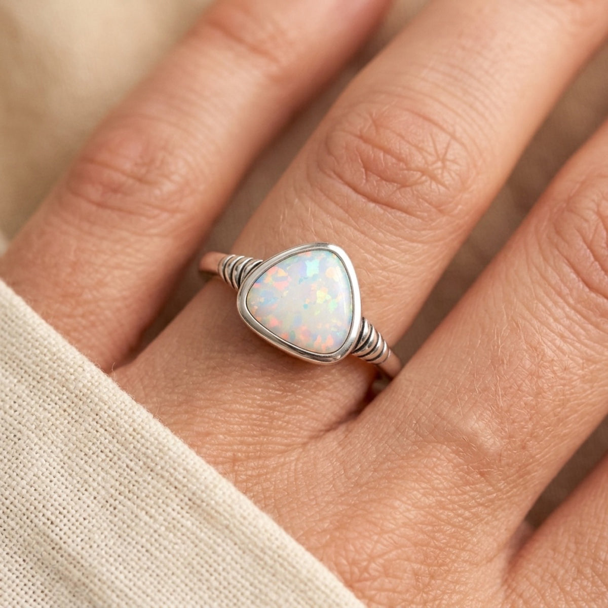 White Lab Opal Ring worn