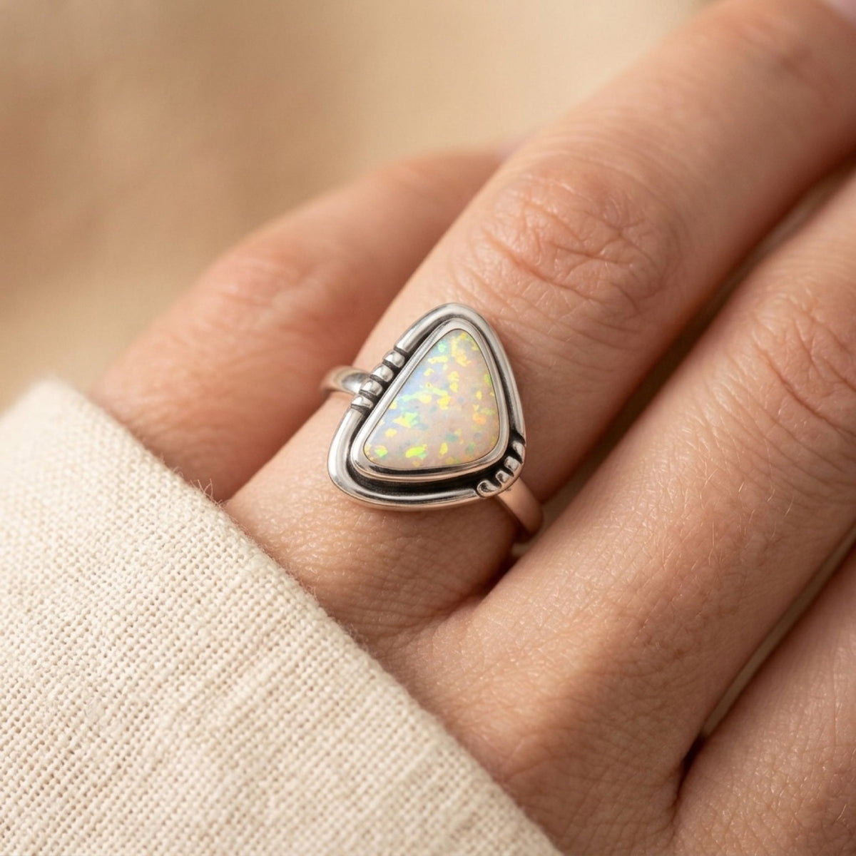 White Lab Opal Ring worn