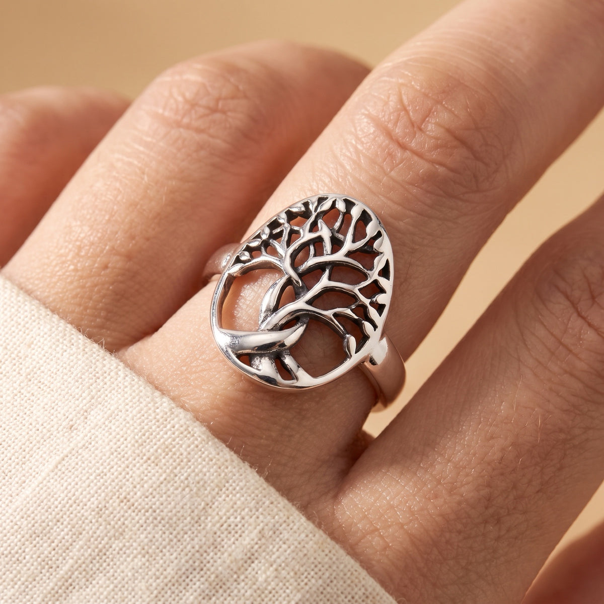 Tree of Life Twisted Knot Branch Ring worn