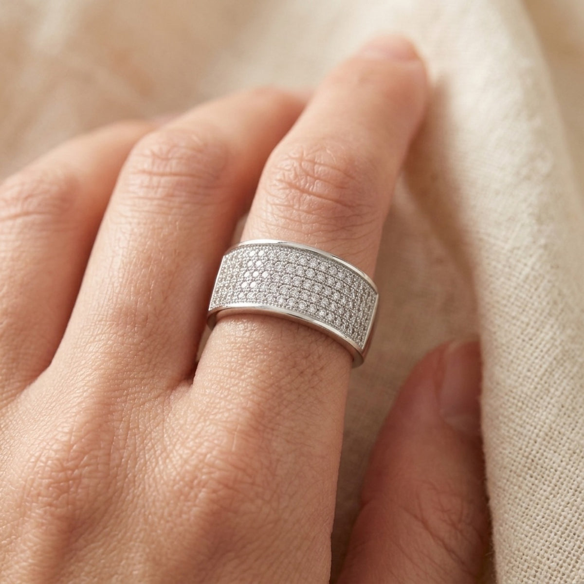 Cluster White CZ Ring worn