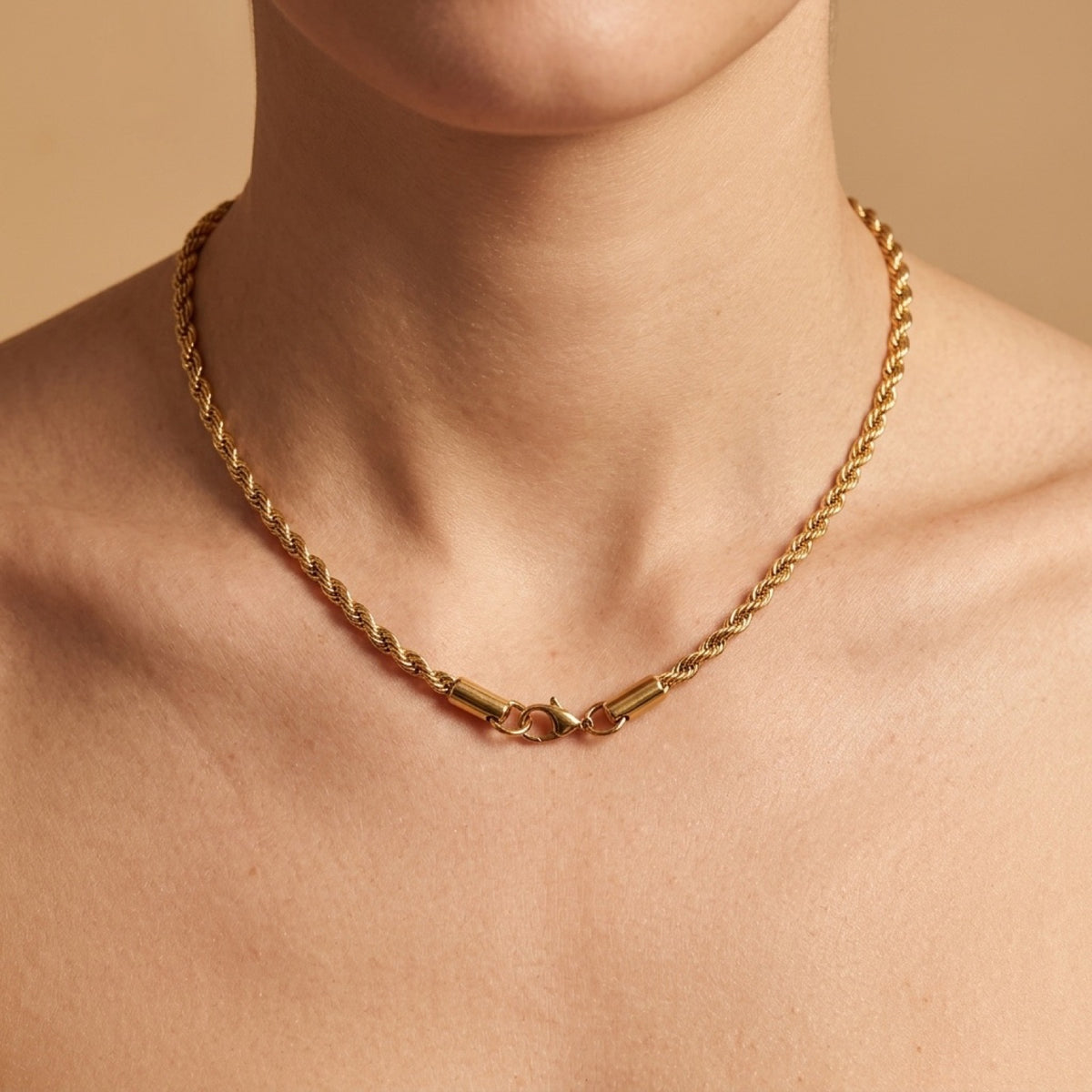 18k Gold PVD 2mm Rope Chain worn