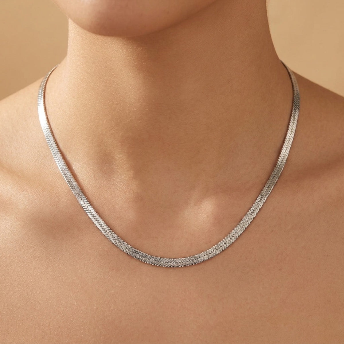 6mm Herringbone Chain worn