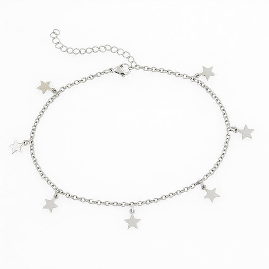 Stainless Steel Anklet With Dangling Stars
