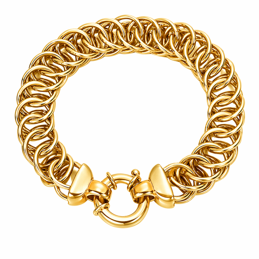 18k Gold PVD Stainless Steel Double Round Link Mesh Chain