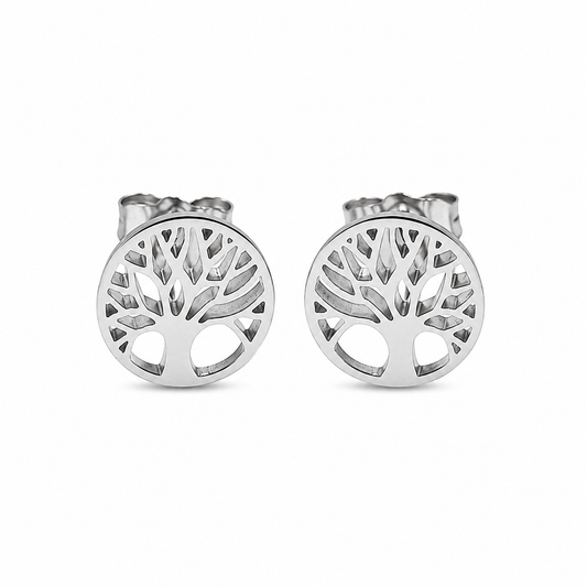 Stainless Steel Tree of Life Small Nature Stud Earrings