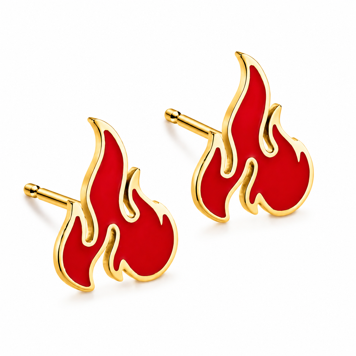 Fire Flame Campfire Torch Burning Stud Earrings – Gold-Tone Stainless Steel
