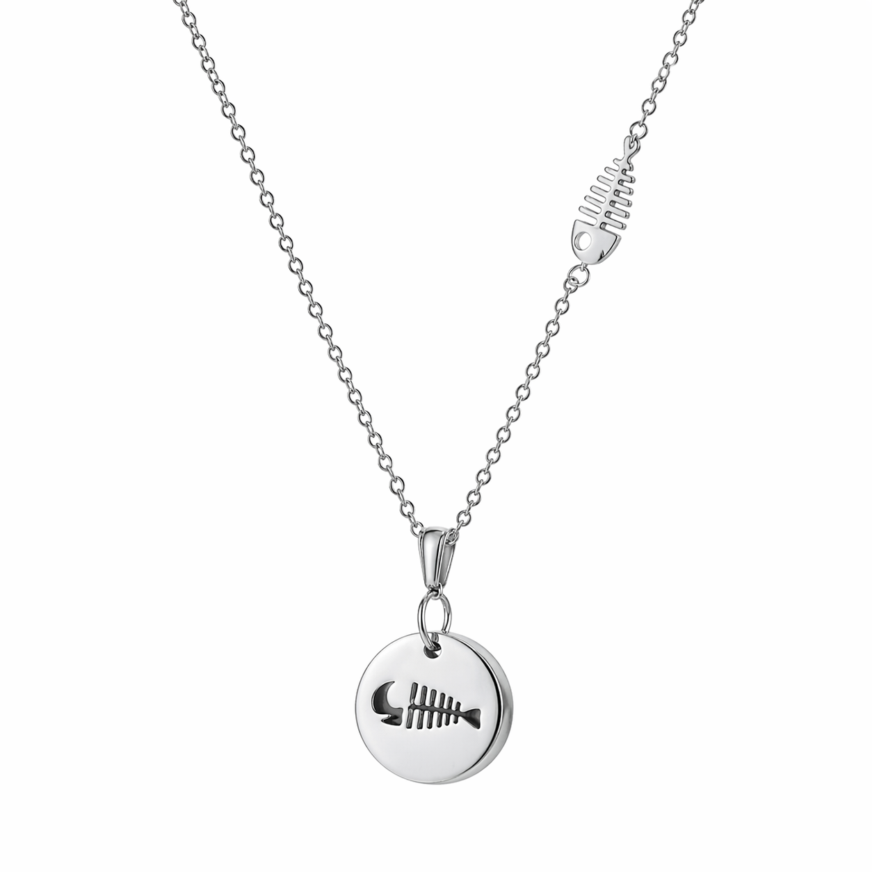 Stainless Steel Dead Fish Necklace Cutout Disk Pendant Chain