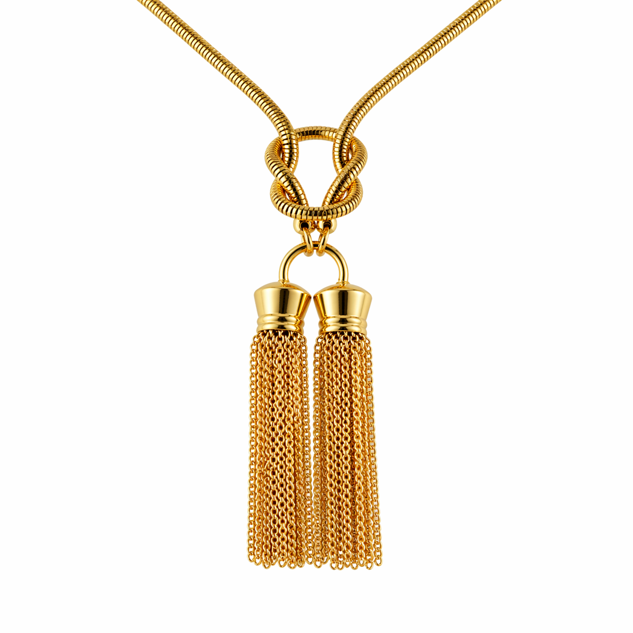 18k Gold PVD Stainless Steel Snake Knot Curb Tassel Chain