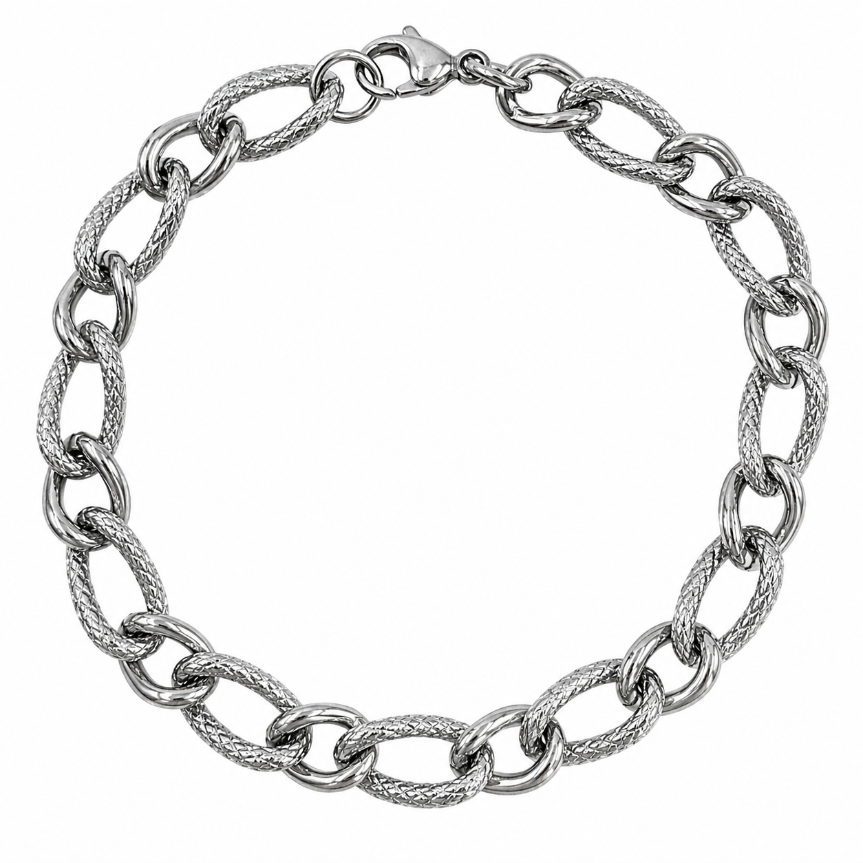 Stainless Steel Oval Alternating Diamond-Cut Figaro Link Chain