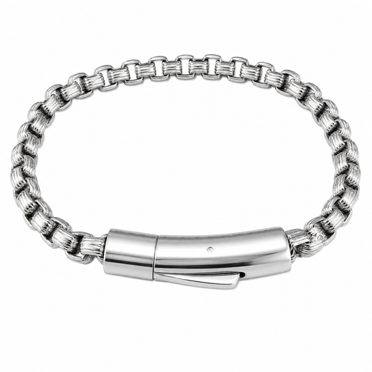 Stainless Steel Round Box Link Round Box Lock Clasp Chain Bracelet