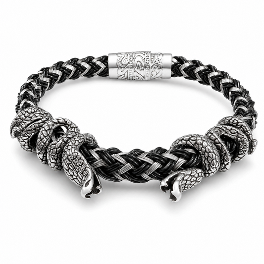 Stainless Steel Two Snake Braided Weave Chain Mag Lock Clasp Bracelet