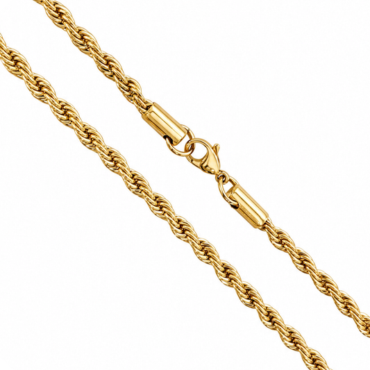 18k Gold PVD Stainless Steel 4mm Rope Spiral Link Chain