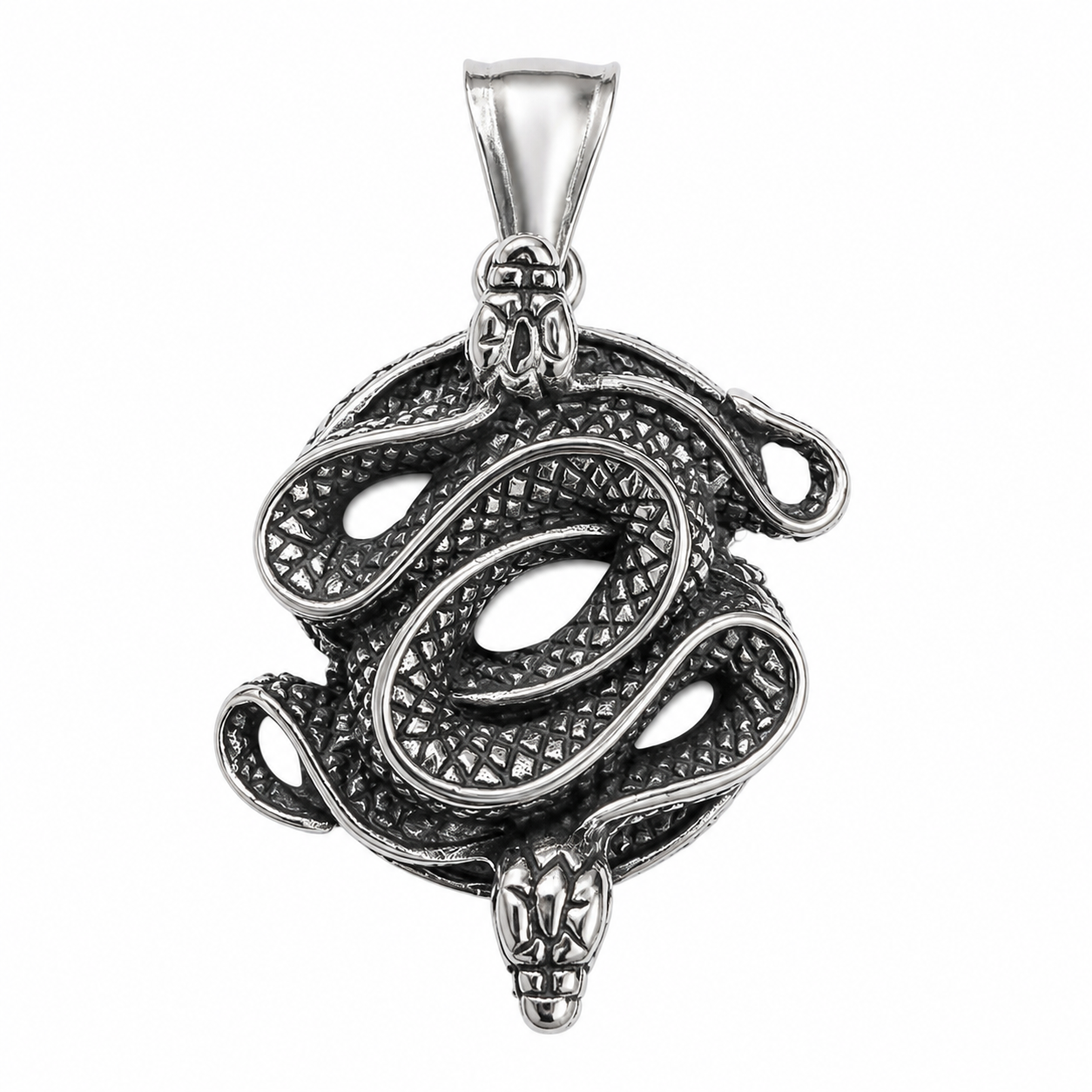 Stainless Steel Two Snake Coil Serpent Charm Gothic Pendant