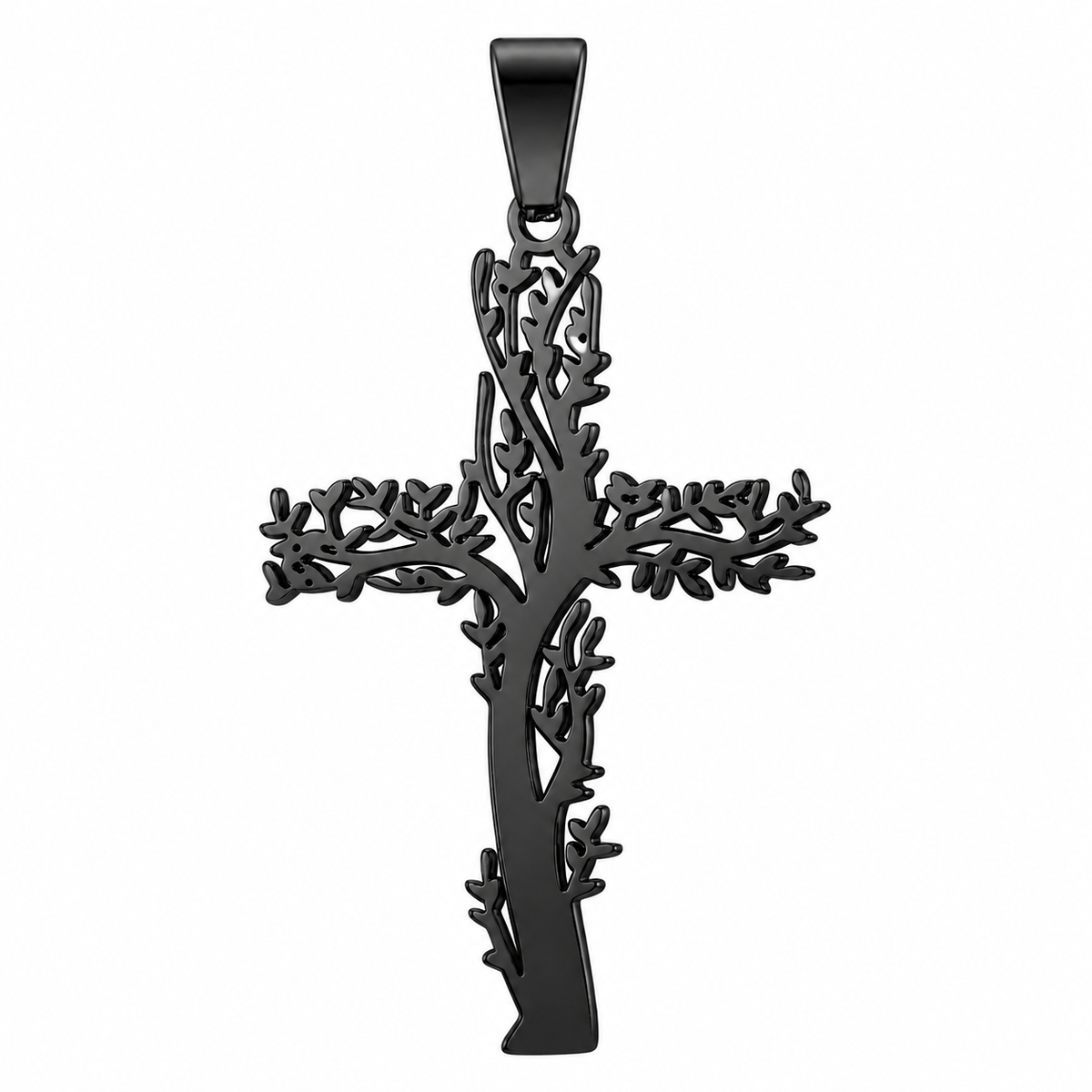 Tree of Life Cross Pendant – Black Stainless Steel