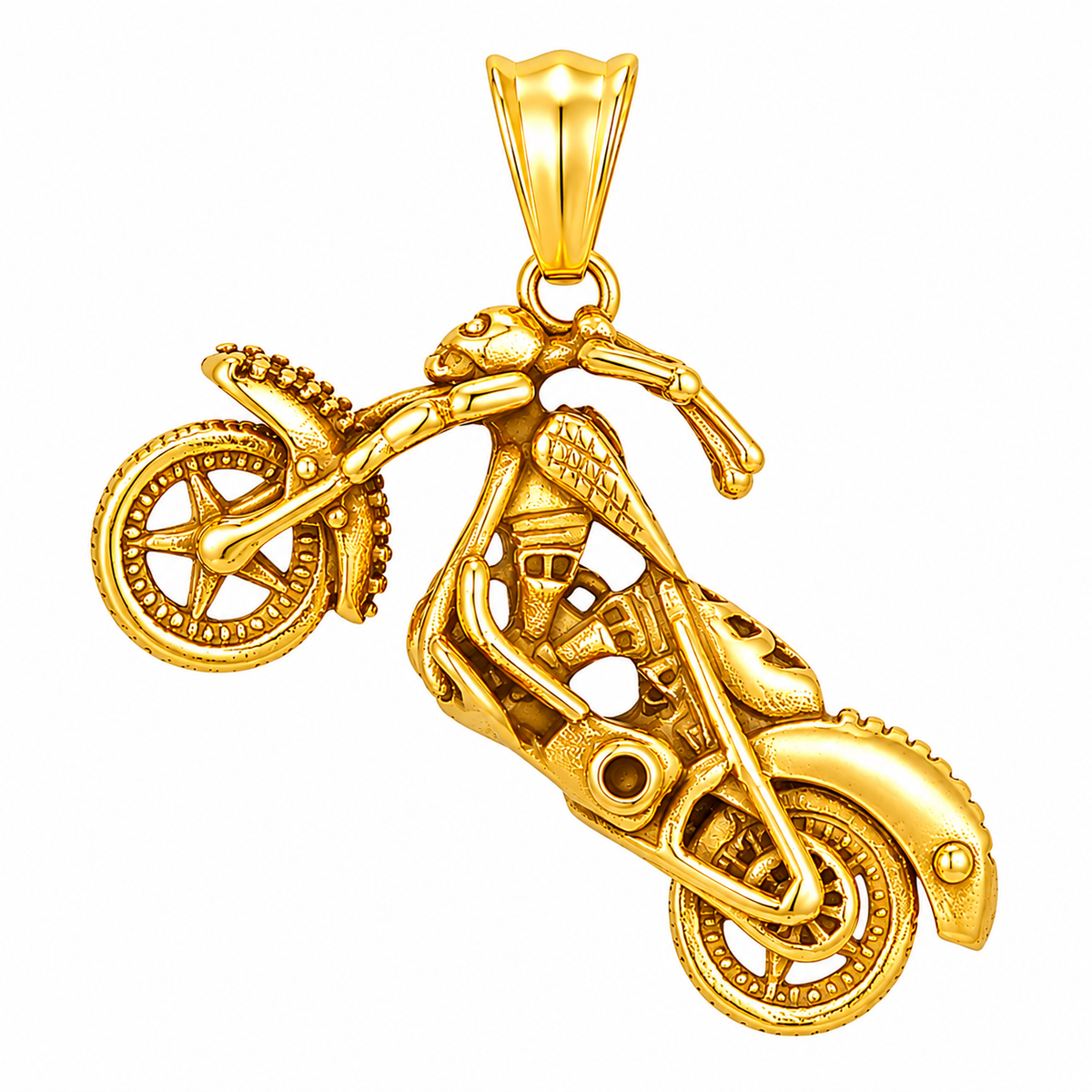 Biker Motorcycle Bike Pendant – Gold-Tone Stainless Steel