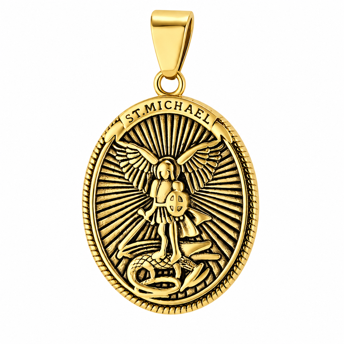 St Michael Be Strong Lord Pendant – Gold-Tone Stainless Steel
