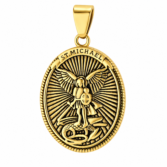 St Michael Be Strong Lord Pendant – Gold-Tone Stainless Steel