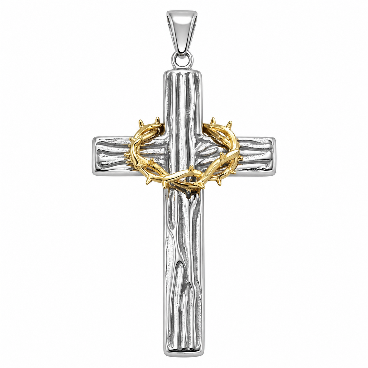 Crown of Thorns Cross Jesus Pendant (Design 052) – Gold-Tone Stainless Steel