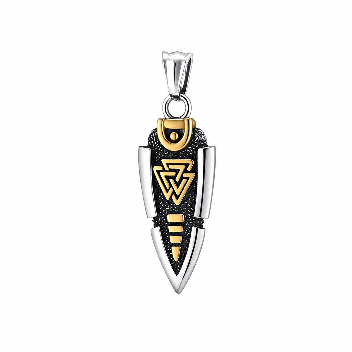 Valknut Norse Triple Triangle Arrow Pendant – Gold-Tone Stainless Steel