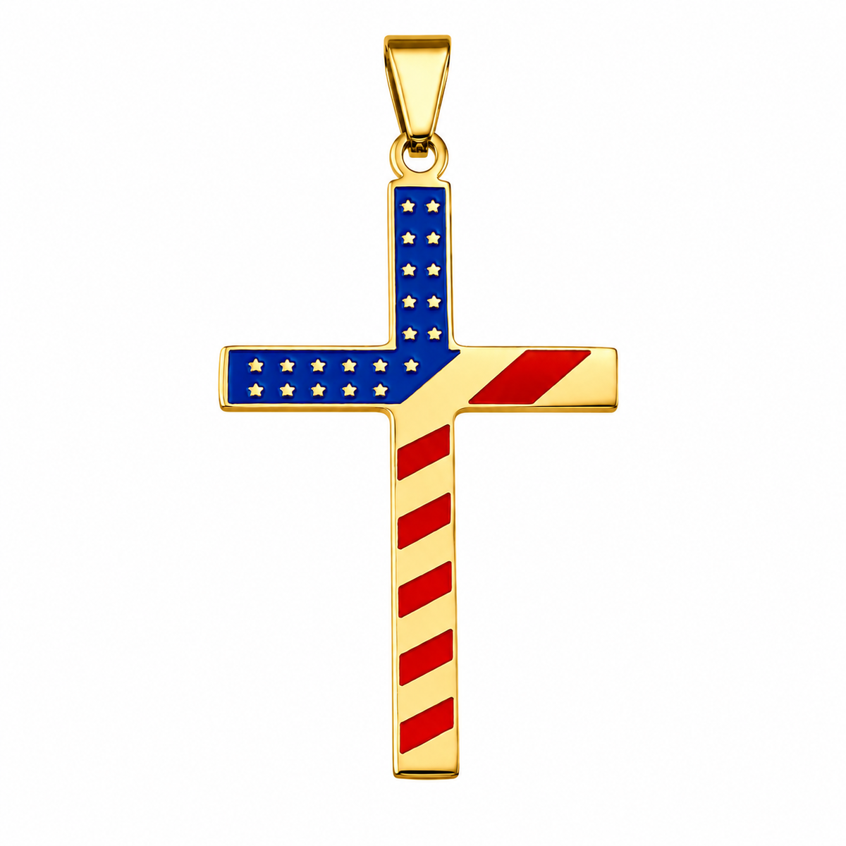 American Flag Cross Star Stripes Pendant – Gold-Tone Stainless Steel
