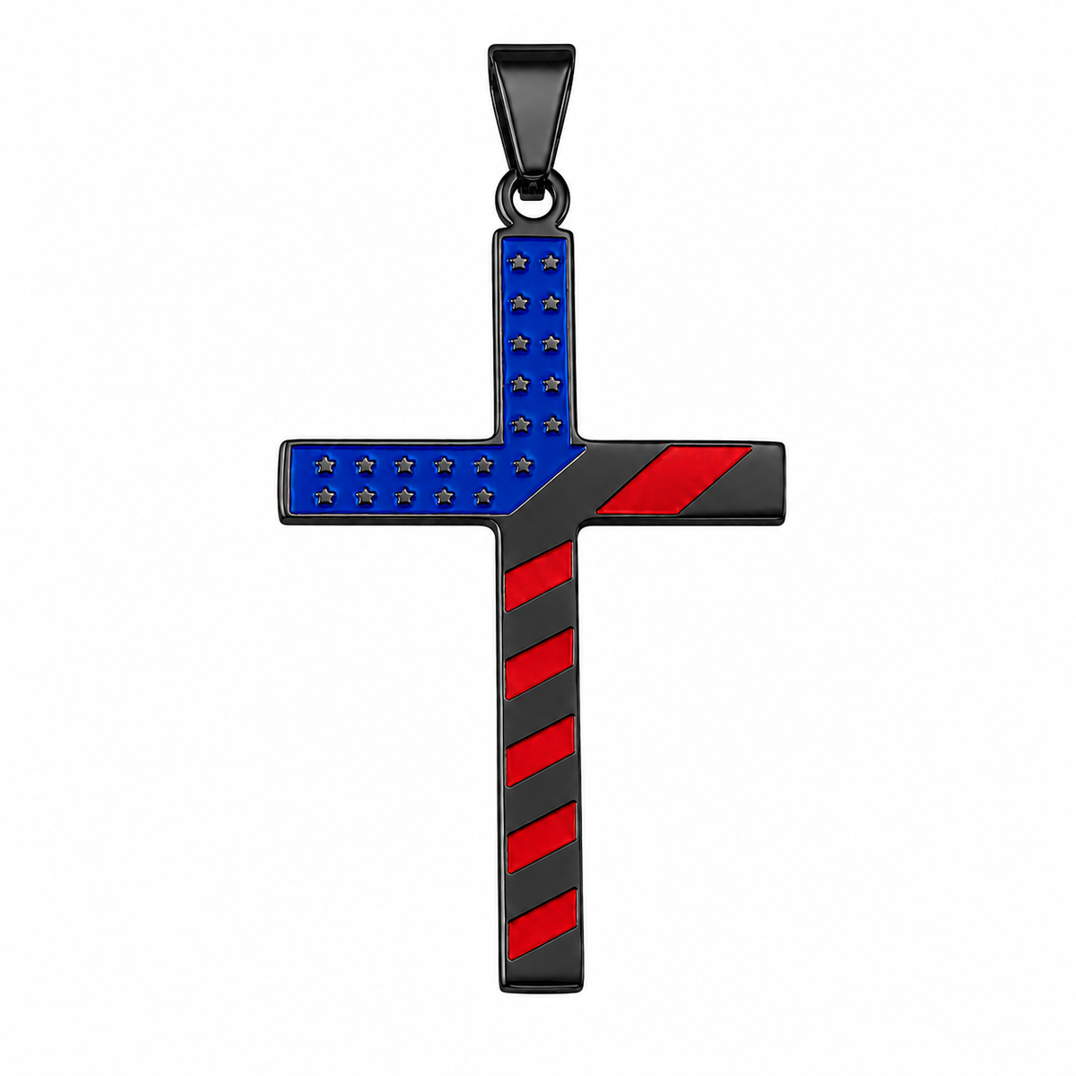 American Flag Cross Star Stripes Pendant – Black Stainless Steel