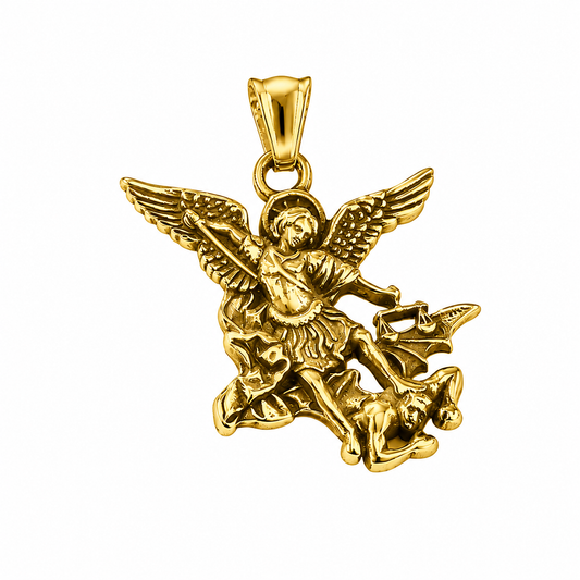 Angel Fighting Demon Spiritual Warfare Pendant – Gold-Tone Stainless Steel