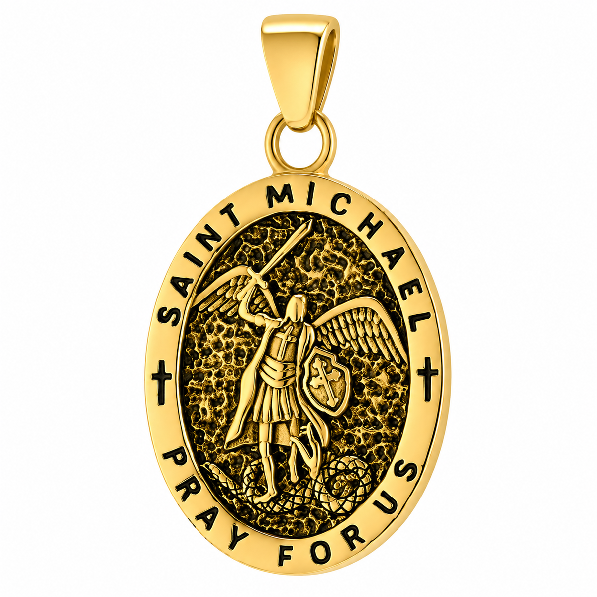 St Michael Pray For Us Pendant – Gold-Tone Stainless Steel