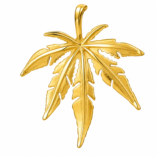 Marijuana Leaf Pot Weed Cannabis Pendant – Gold-Tone Stainless Steel