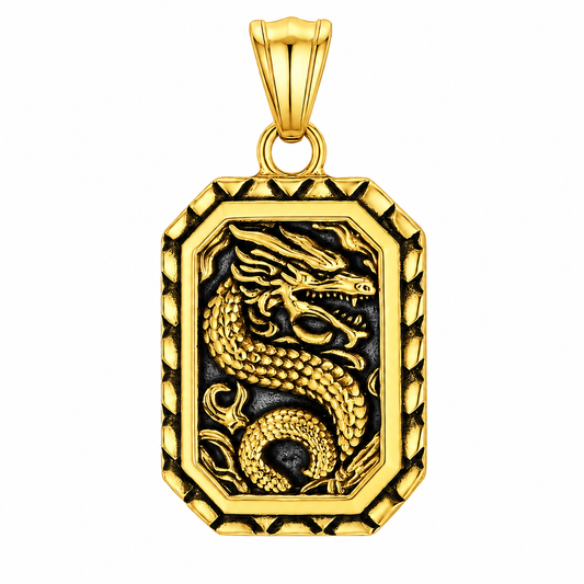 Dragon Mythical Animal Snake Pendant – Gold-Tone Stainless Steel