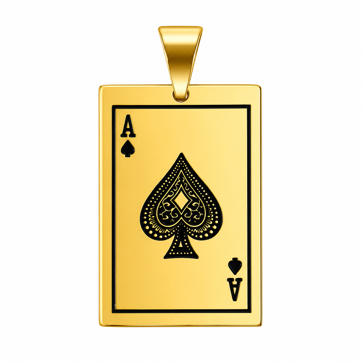 Ace of Spades Card Lucky Pendant – Gold-Tone Stainless Steel