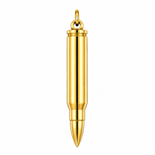 Bullet Shell Casing Ammo Gun Pendant – Gold-Tone Stainless Steel