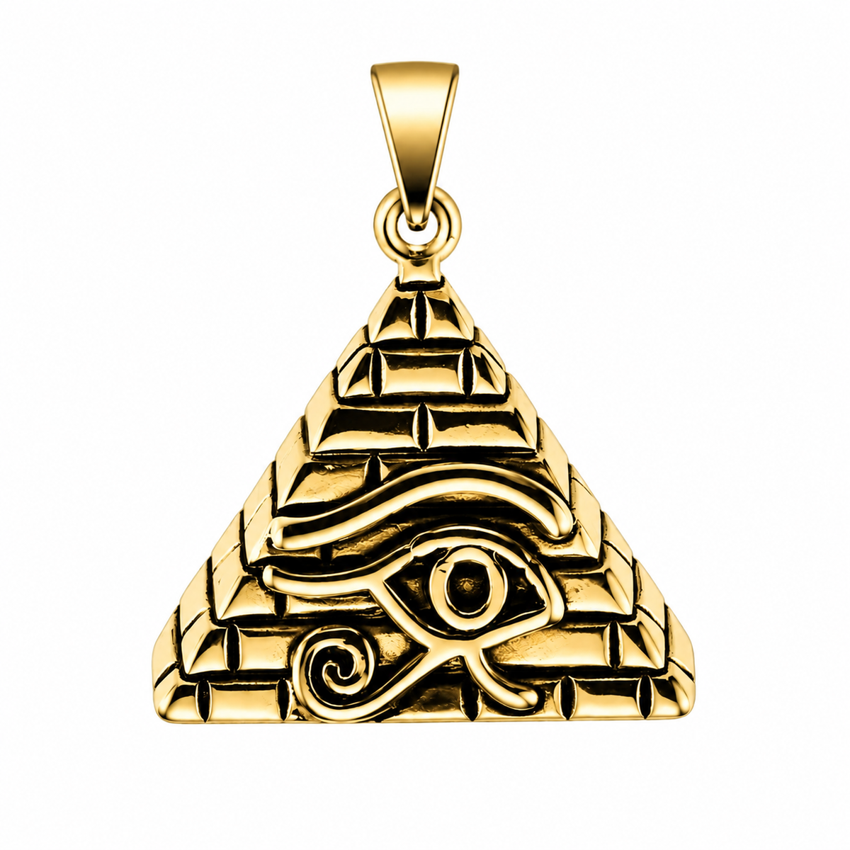 Pyramid Eye of Horus Egyptian Pendant – Gold-Tone Stainless Steel