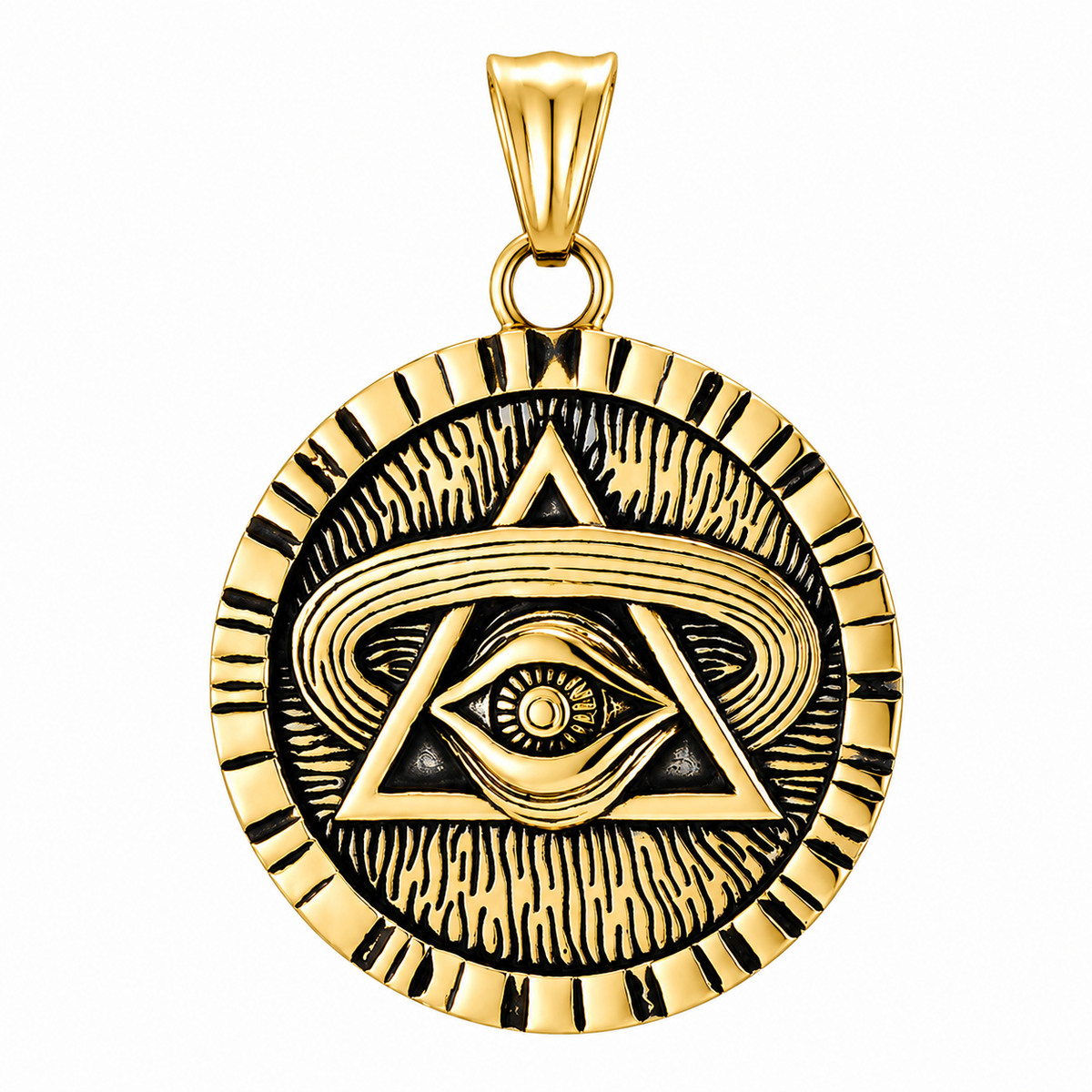 Galaxy Triangle All Seeing Eye Pendant – Gold-Tone Stainless Steel