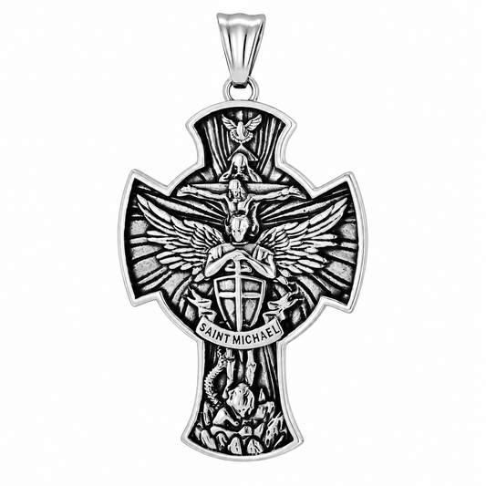Jesus Crucifix Saint Michael Dove Pendant – Stainless Steel