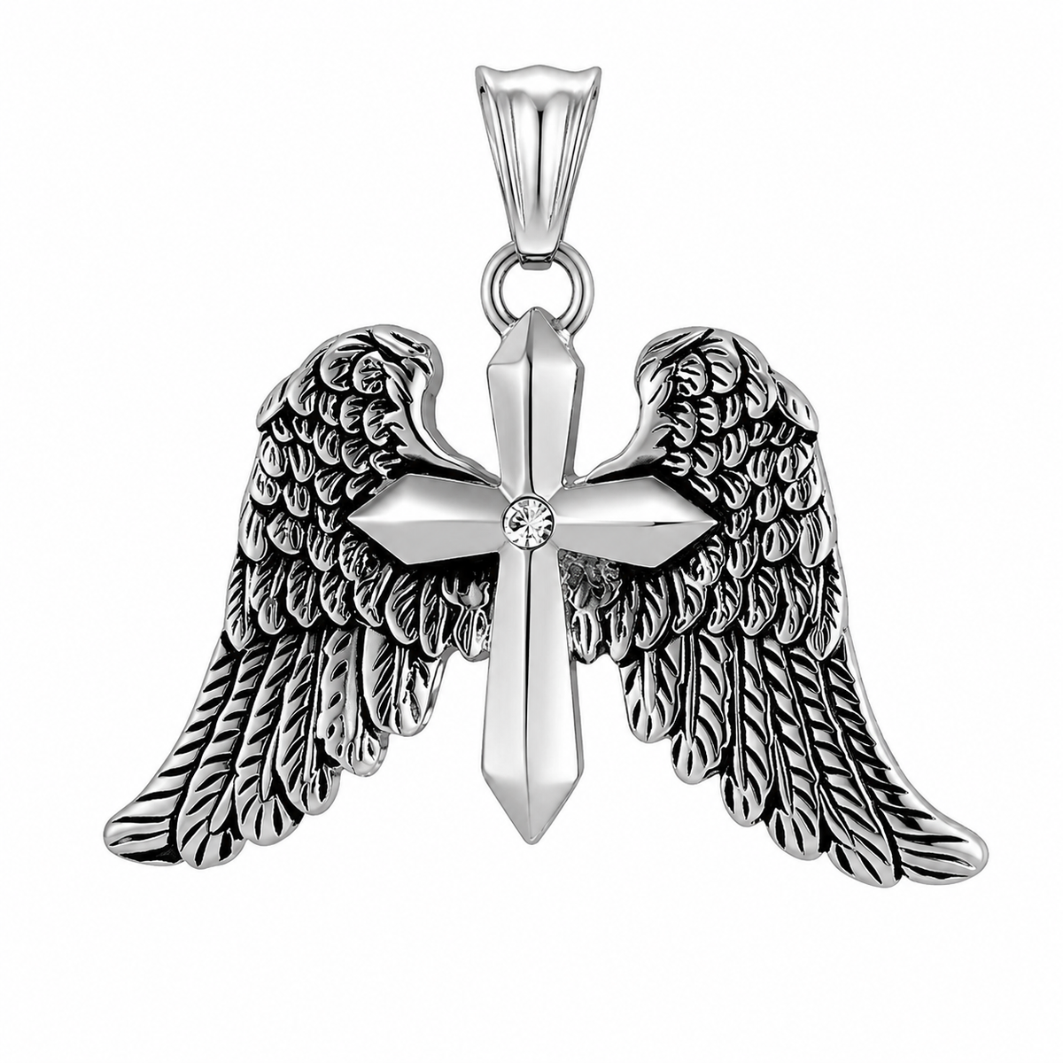 Angel Wings Cross Heavenly Pendant – Stainless Steel