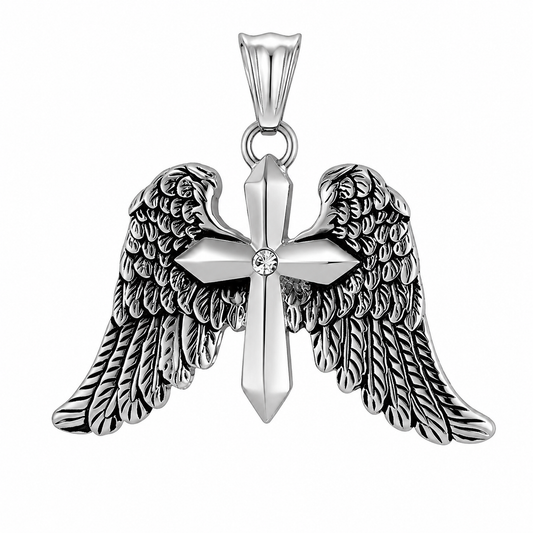 Angel Wings Cross Heavenly Pendant – Stainless Steel