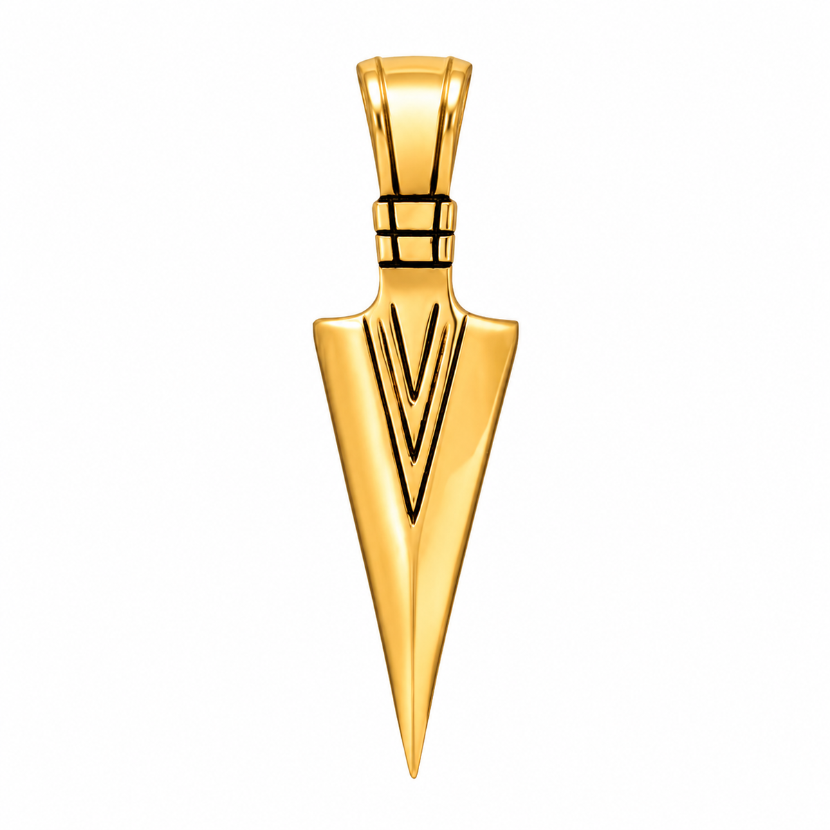 Arrowhead Bow Pointed Tip Chevron Pendant – Gold-Tone Stainless Steel