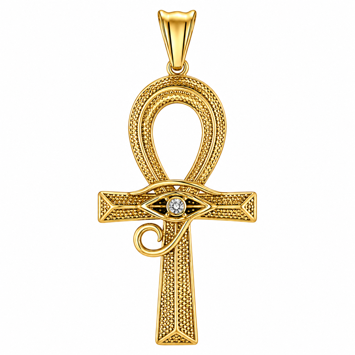 Eye of Horus Ankh Egyptian Pendant (Design 108) – Gold-Tone Stainless Steel