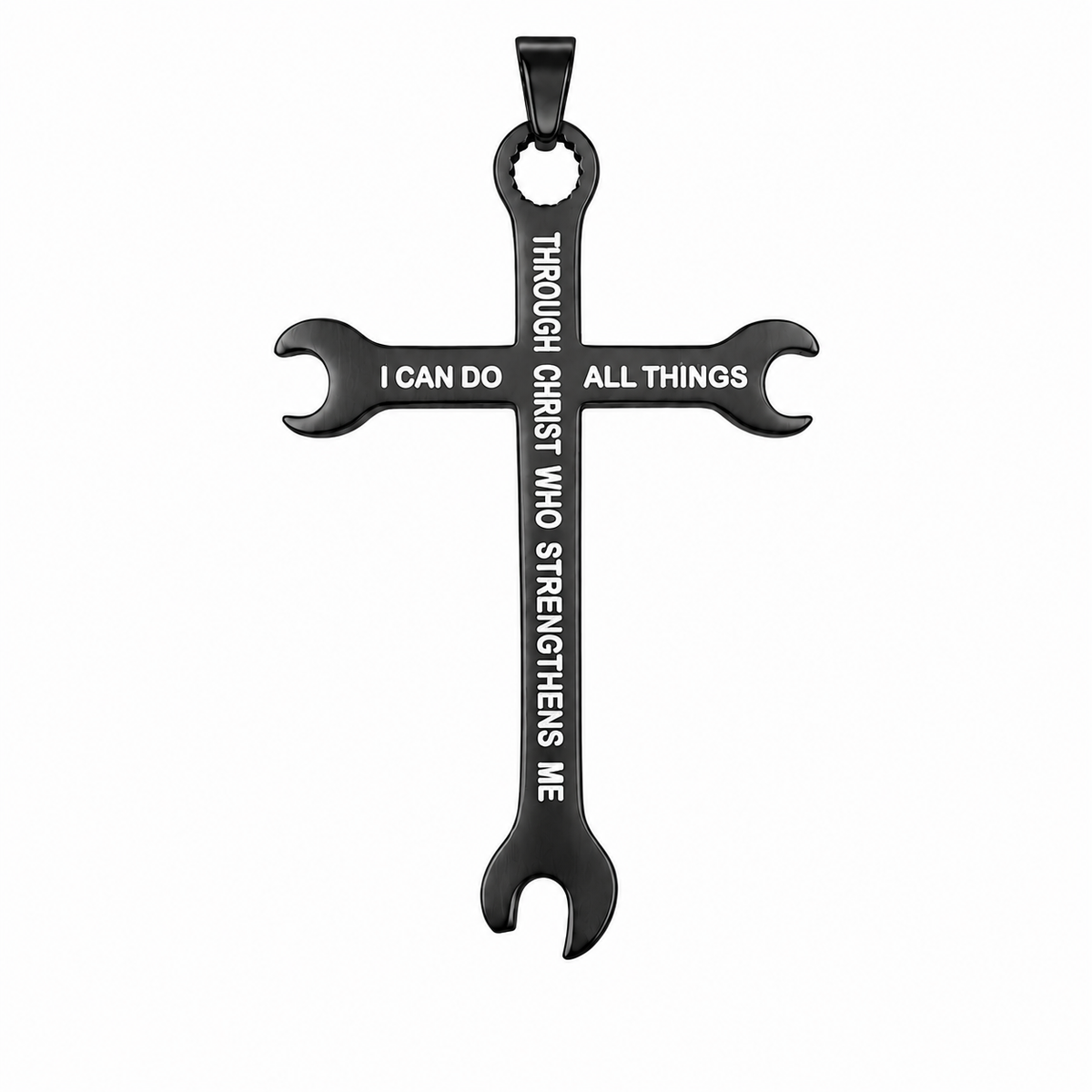 Wrench Cross I Can Do Pendant – Black Stainless Steel