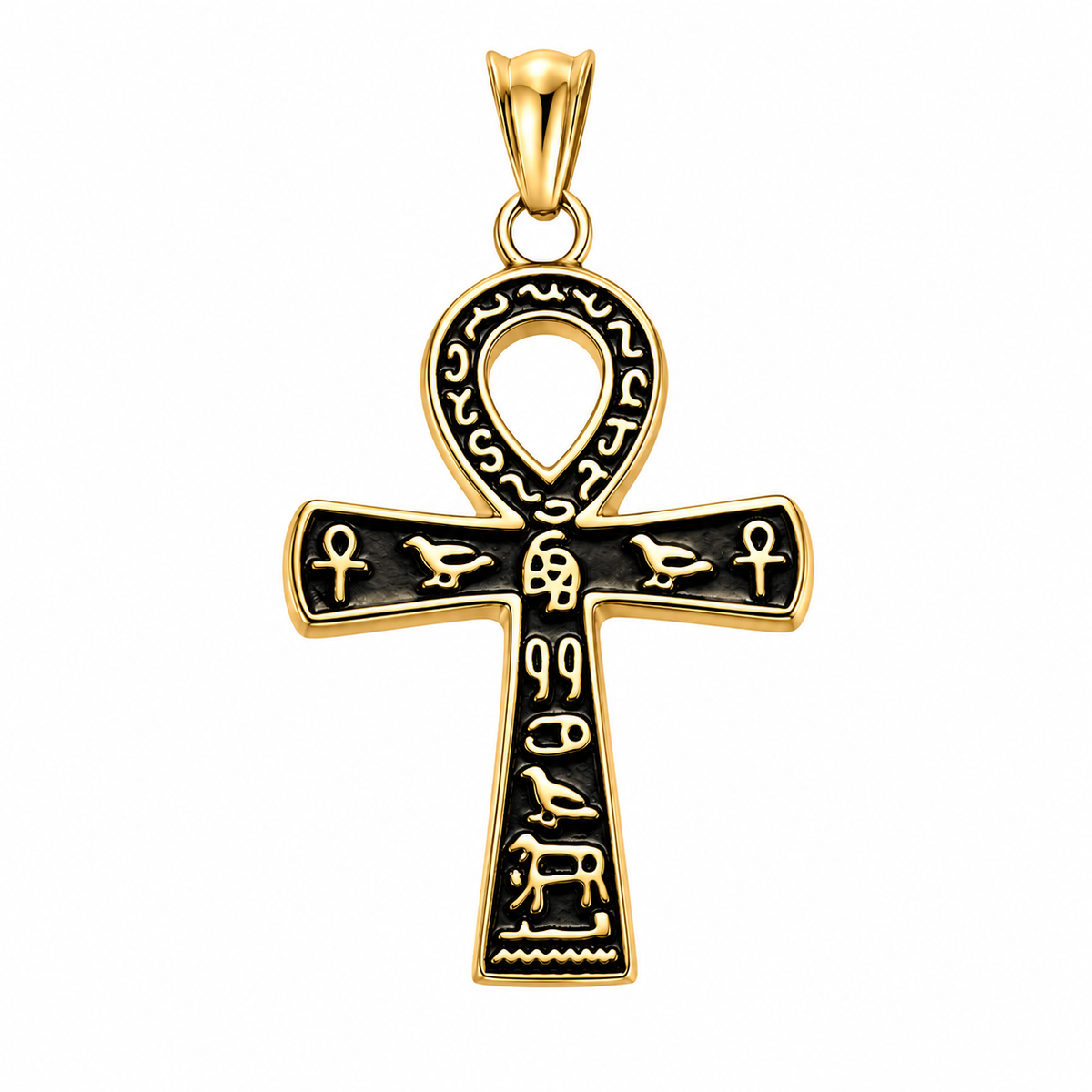 Eye of Horus Ankh Egyptian Pendant (Design 120) – Gold-Tone Stainless Steel