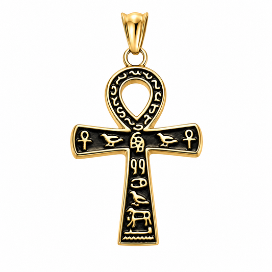Eye of Horus Ankh Egyptian Pendant (Design 120) – Gold-Tone Stainless Steel