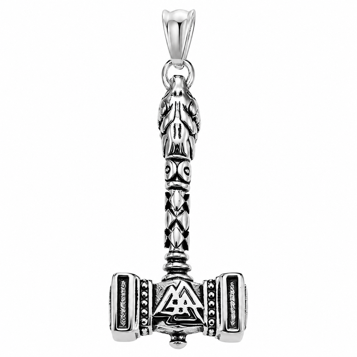 Valknut Norse Hammer Mjolnir Thor Pendant – Stainless Steel