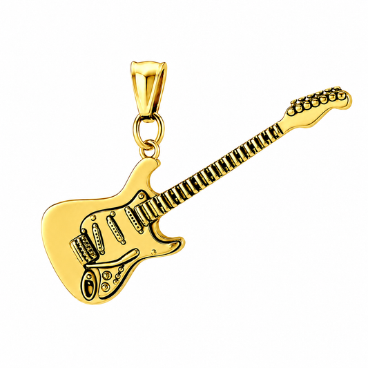 Guitar Rock & Roll Music Pendant (Design 129) – Gold-Tone Stainless Steel