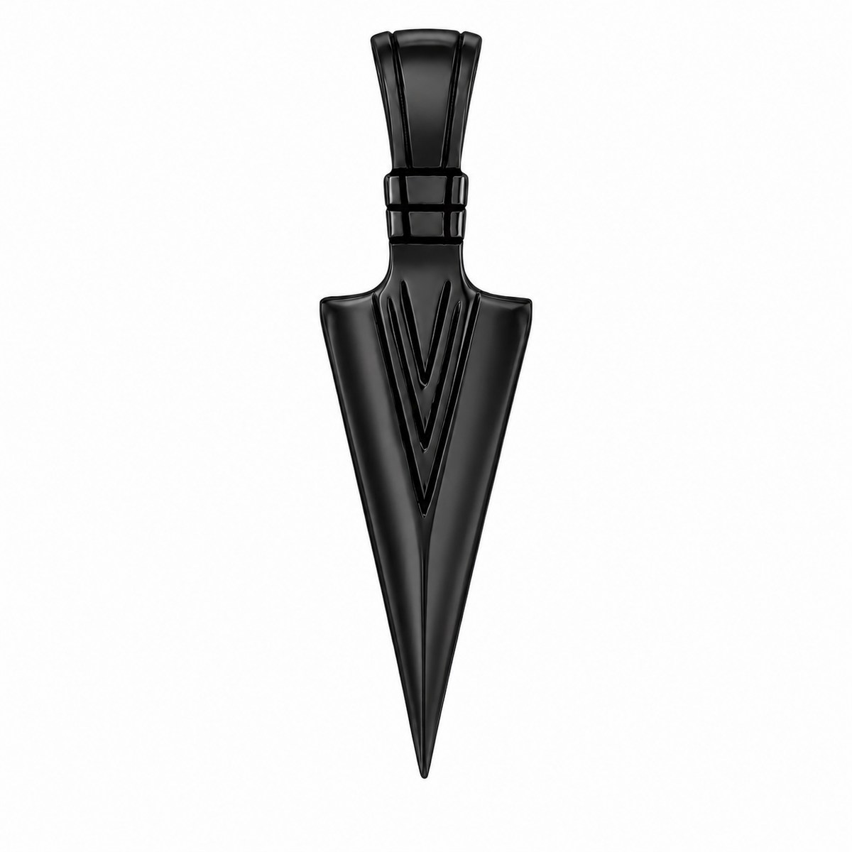 Arrowhead Bow Pointed Tip Chevron Pendant – Black Stainless Steel