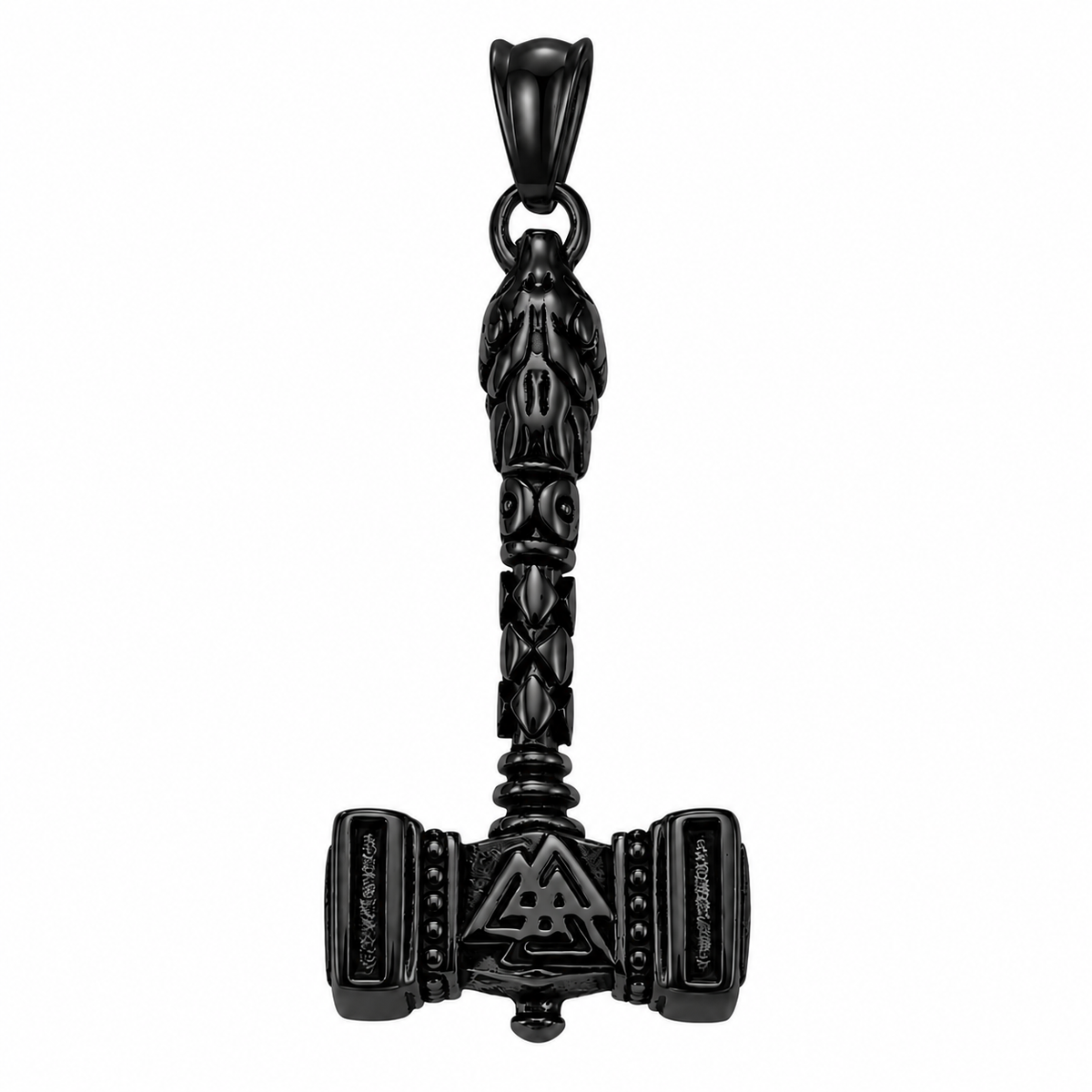 Valknut Norse Hammer Mjolnir Thor Pendant – Black Stainless Steel