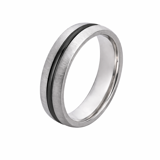 Black PVD Stainless Steel Groove Eternity Etch Band Ring
